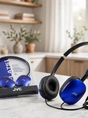 JVC Flats On-Ear Wired Headphones - Flat Foldable Design - 30mm - Blue